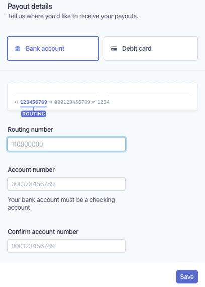 Routing Number di Stripe