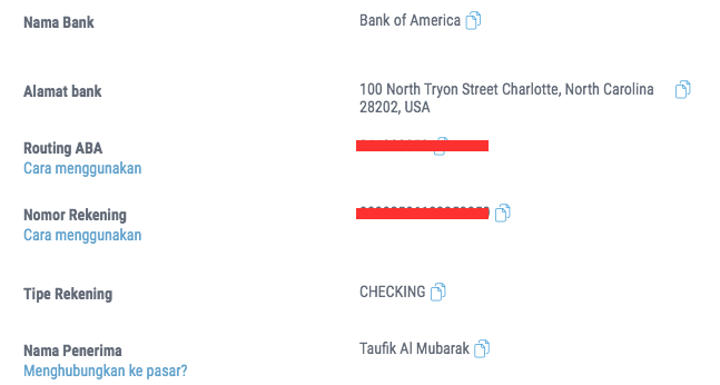 Routing number payoneer